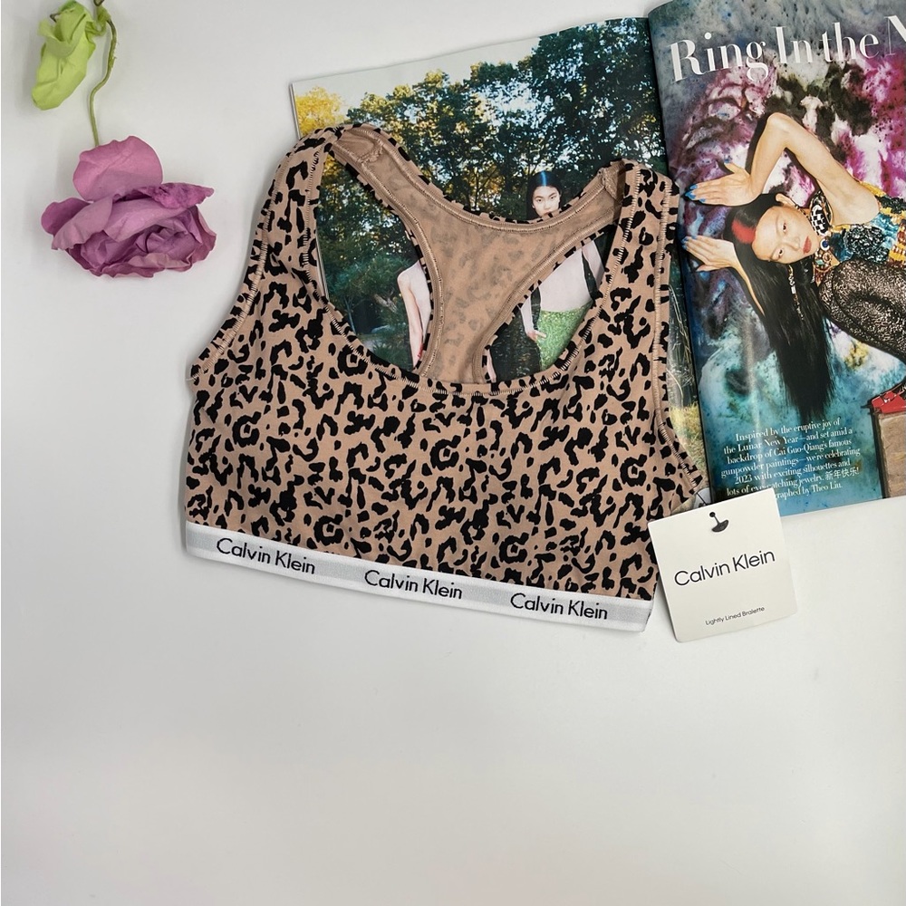 New Calvin Klein lightly lined Racerback Bralette Leopard print